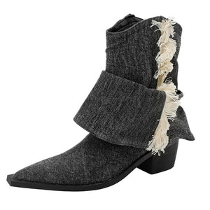 Y2K Style Distressed Black Denim Boots